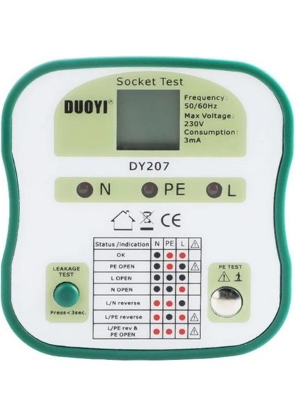 DY207 Priz Topraklama Rcd Test Cihazı