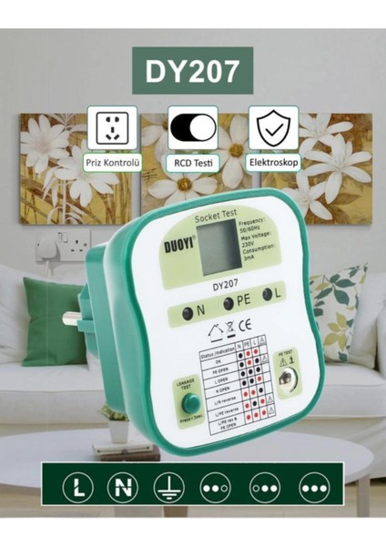 DY207 Priz Topraklama Rcd Test Cihazı