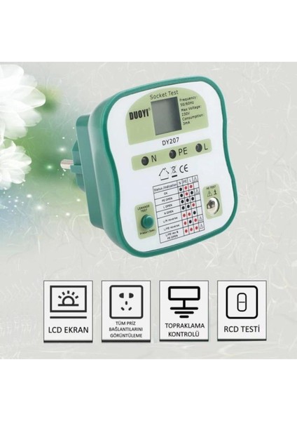 DY207 Priz Topraklama Rcd Test Cihazı