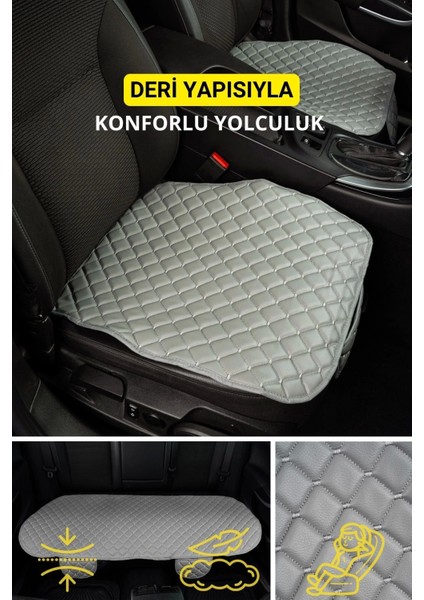 Opel Corsa Deri Silinebilir Cepli Oto Kılıf-Minder Oturak Seti (3 Parça) Gri