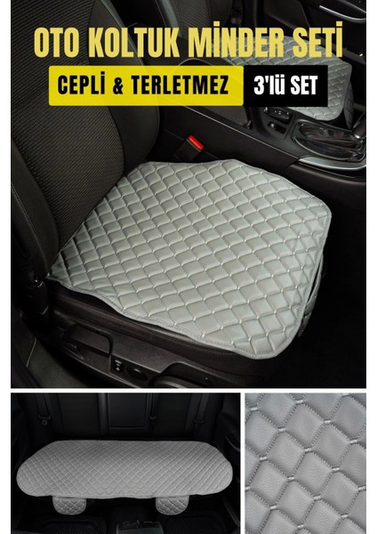 Opel Corsa Deri Silinebilir Cepli Oto Kılıf-Minder Oturak Seti (3 Parça) Gri modelleri