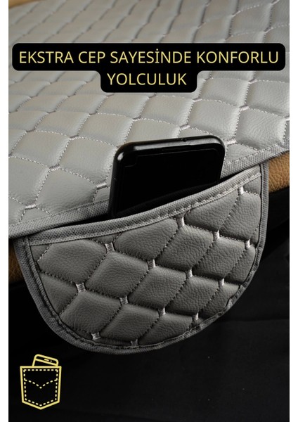 Opel Corsa Deri Silinebilir Cepli Oto Kılıf-Minder Oturak Seti (3 Parça) Gri indirimleri