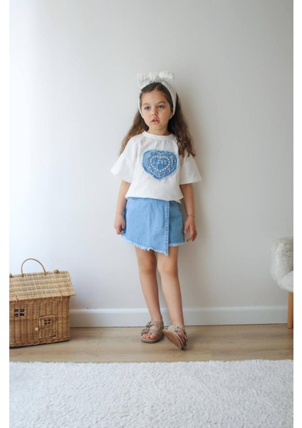 Çocuk Şort T-Shirt Takım - Kız Çocuk Yazlık Bisiklet Yaka Trend