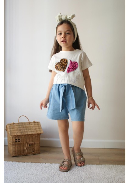 Çocuk Şort T-Shirt Takım - Kız Çocuk Yazlık Bisiklet Yaka Trend
