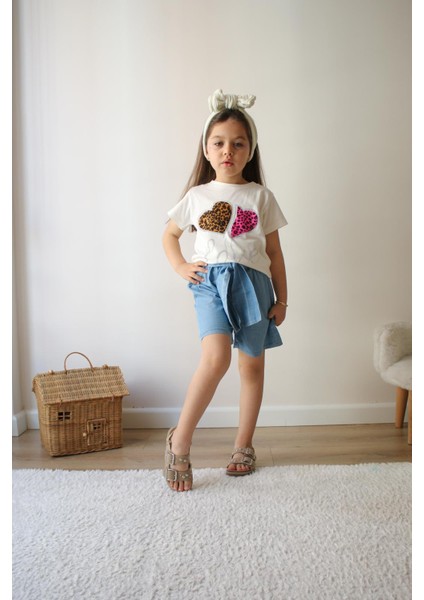 Çocuk Şort T-Shirt Takım - Kız Çocuk Yazlık Bisiklet Yaka Trend