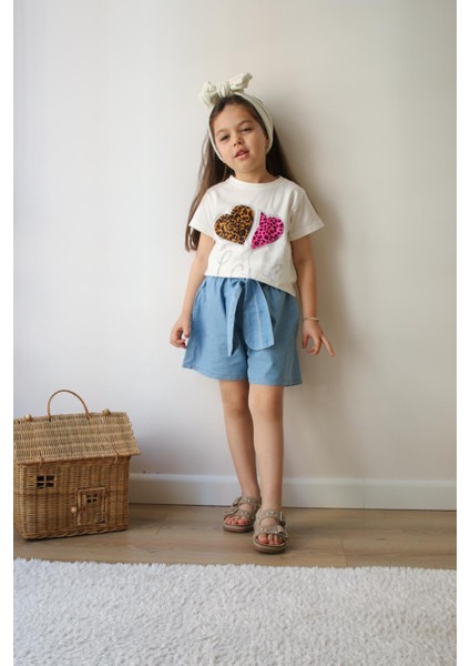 Çocuk Şort T-Shirt Takım - Kız Çocuk Yazlık Bisiklet Yaka Trend
