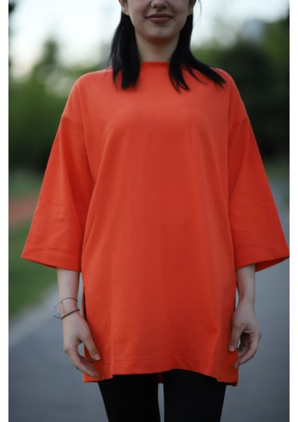 Yırtmaçlı Basic Oversize Fakir Kol T-Shirt