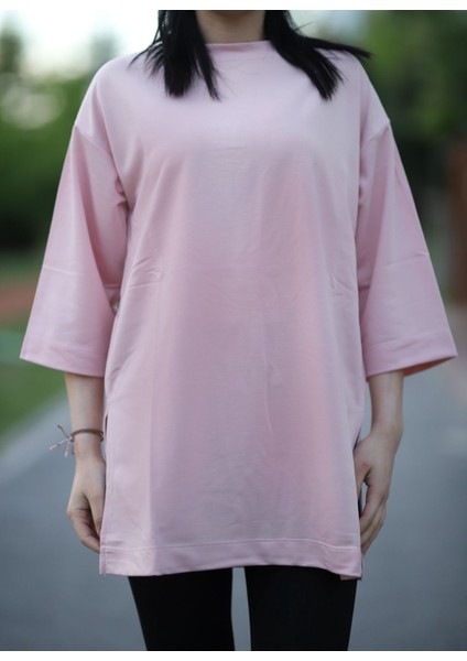 Yırtmaçlı Basic Oversize Fakir Kol T-Shirt