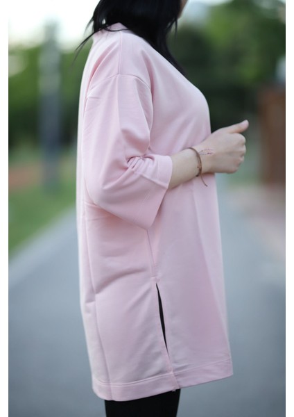 Yırtmaçlı Basic Oversize Fakir Kol T-Shirt