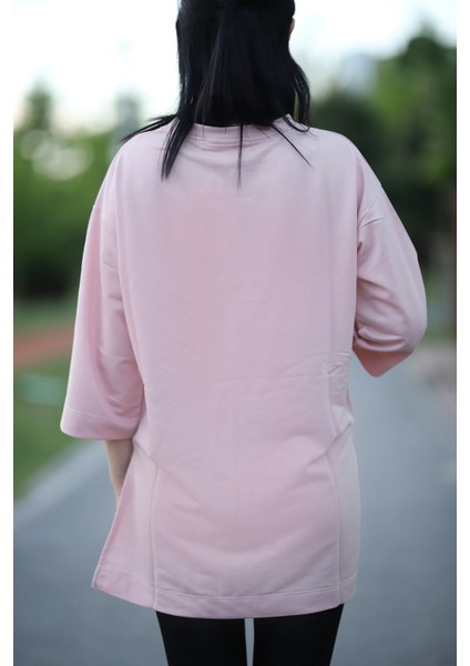 Yırtmaçlı Basic Oversize Fakir Kol T-Shirt