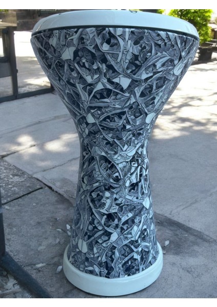 Döküm Mısır Darbuka Gri Geometrik Desen