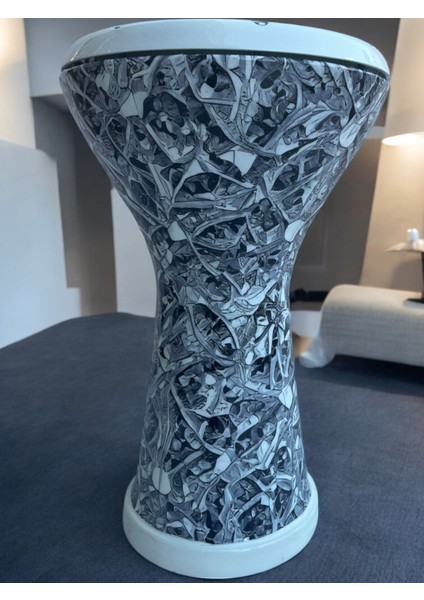 Döküm Mısır Darbuka Gri Geometrik Desen