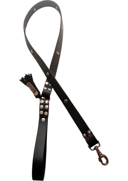 Köpek gezdirme tasması hakiki deri siyah metal zımbalı kalınlık:4mm genişlik:2,5cm uzunluk:130cm dog leash B1-1