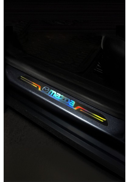 Mazda Uyumlu Aynalı Kapı Eşiği Koruma Sticker Seti 4'lü Gümüş