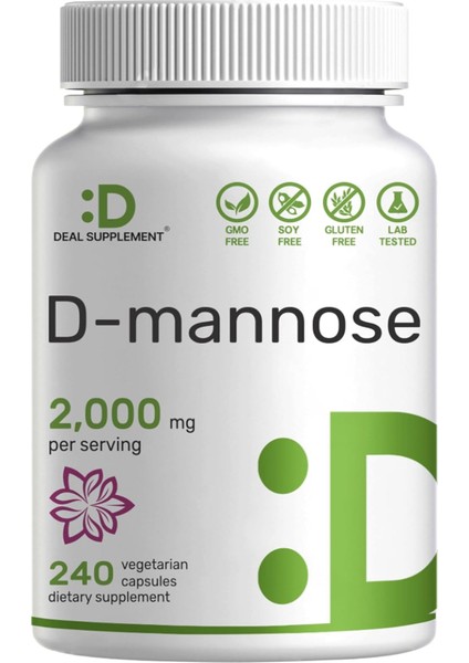 D Mannose 500 mg Capsules (2,000 mg Per Serving), 240 Veggie Pills