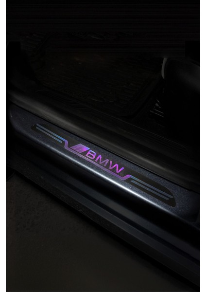 Bmw Uyumlu Aynalı Kapı Eşiği Koruma Sticker Seti 4'lü Gümüş