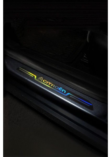 Citroen Uyumlu Aynalı Kapı Eşiği Koruma Sticker Seti 4'lü Gümüş