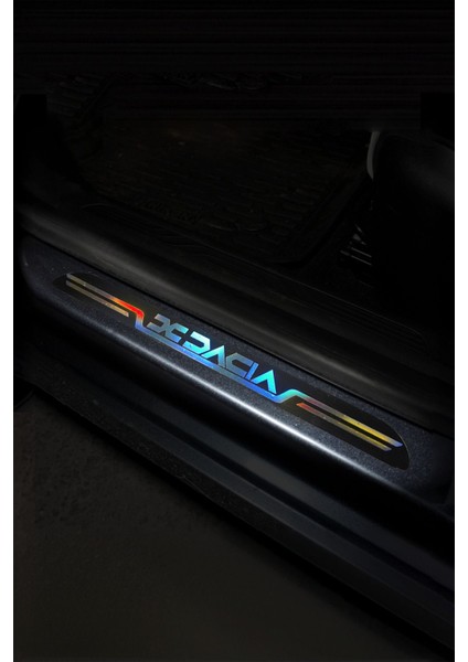 Dacia Uyumlu Aynalı Kapı Eşiği Koruma Sticker Seti 4'lü Gümüş