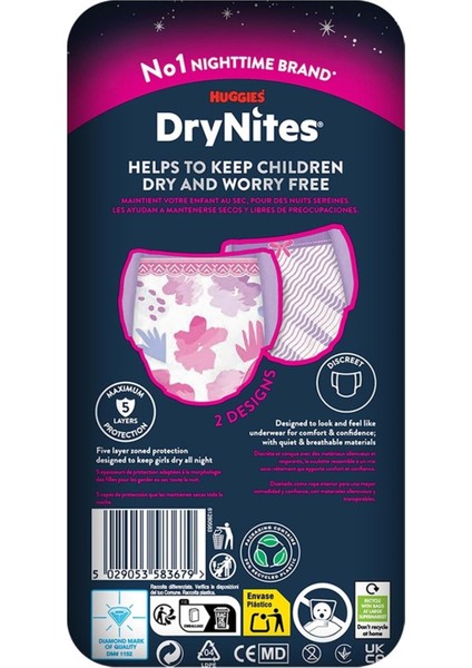 Huggies Drynites Kız Emici Gece Külodu 13+ Yaş 48-60 kg 9'lu 2 Paket 18 Adet