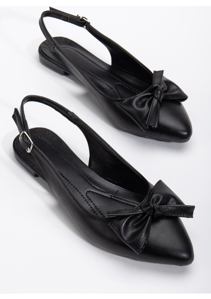 Kadın Babet Siyah Arka Açık Fiyonklu