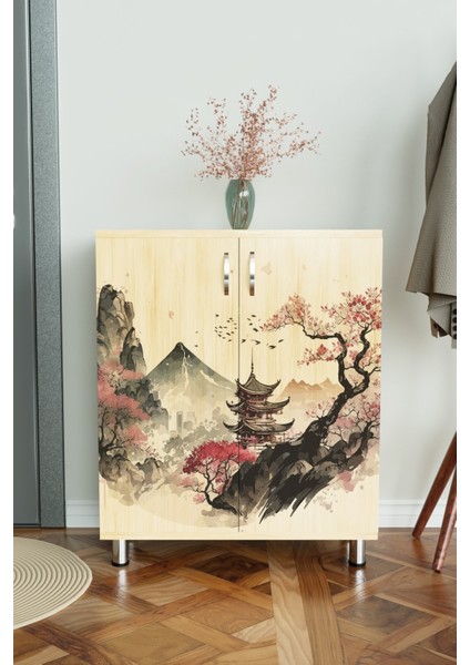 Japanese Temple 4 Raflı Ayakkabılık Antre Hol Çok Amaçlı Ayakkabı Dolabı
