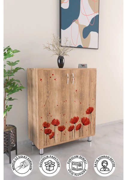 Red Anemone 4 Raflı Ayakkabılık Antre Hol Çok Amaçlı Ayakkabı Dolabı