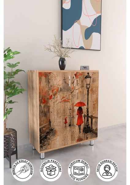 Red Dressed Women 4 Raflı Ayakkabılık Antre Hol Çok Amaçlı Ayakkabı Dolabı