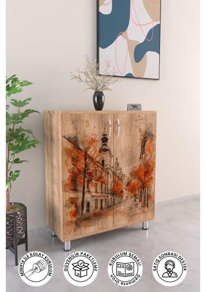 Charming Autumn 4 Raflı Ayakkabılık Antre Hol Çok Amaçlı Ayakkabı Dolabı