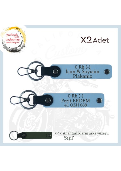 Yol Arkadaşlarına, Isim Plaka ve 0 Rh - Kan Grubu Yazılı Acil Durum X2 Anahtarlık Takımı, Mavi-Ysl