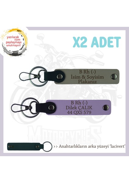 Hız Severlere, Isim Plaka ve B Rh - Kan Grubu Yazılı X2 Anahtarlık, Özel Hediyelik, Kül Gri-Mor-Laci