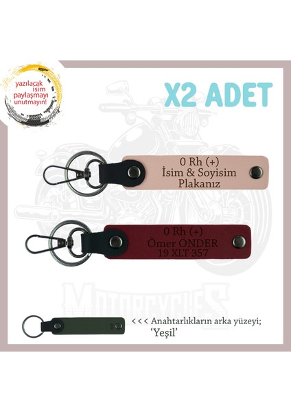 Yol Arkadaşlarına Özel, Isim Plaka ve 0 Rh (+) Kan Grubu Yazılı X2 Anahtarlık, Yavruağzı-Bordo-Ysl