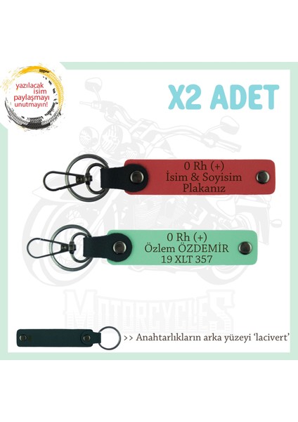 Yol Arkadaşlarına Özel Isim Plaka ve 0 Rh (+) Kan Grubu Yazılı 2li Anahtarlık, Nar Çiçeği-Yeşil-Laci