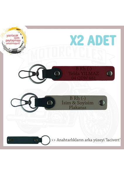 Hız Tutkunlarına, Isim Plaka ve B Rh (-) Kan Grubu X2 Anahtarlık Seti Armağanı, Kül Gri-Bordo-Laci