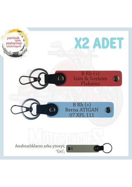 Yol Arkadaşları Için, Isim Plaka ve B+ Kan Grubu Kişiye Özel X2 Anahtarlık Set, Nar Çiçeği-Mavi-Gr