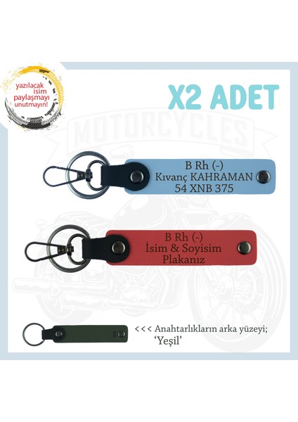 Yol Arkadaşları Için, Isim Plaka ve B- Kan Grubu Kişiye Özel X2 Anahtarlık Set, Nar Çiçeği-Mavi-Ysl