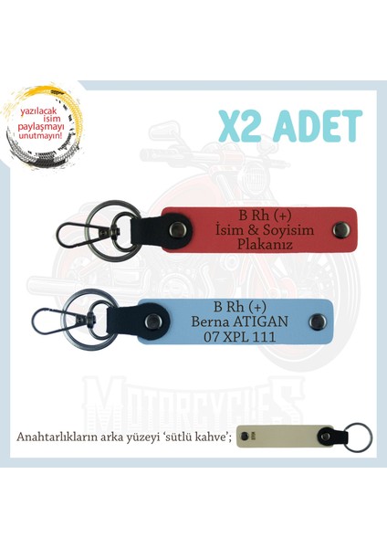 Yol Arkadaşları Için, Isim Plaka ve B+ Kan Grubu Kişiye Özel X2 Anahtarlık Set, Nar Çiçeği-Mavi-Sk