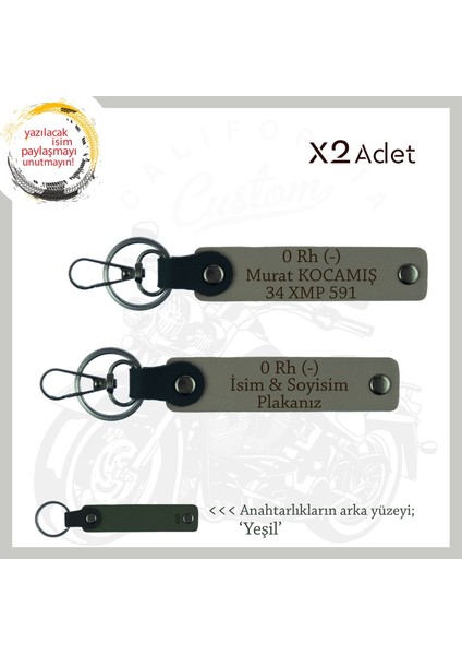 Motorcu Dostlara Özel, Isim Plaka ve 0 Rh (-) Kan Grubu Güvenli Sürüş X2' Li Anahtarlık, Kül Gri-Ysl