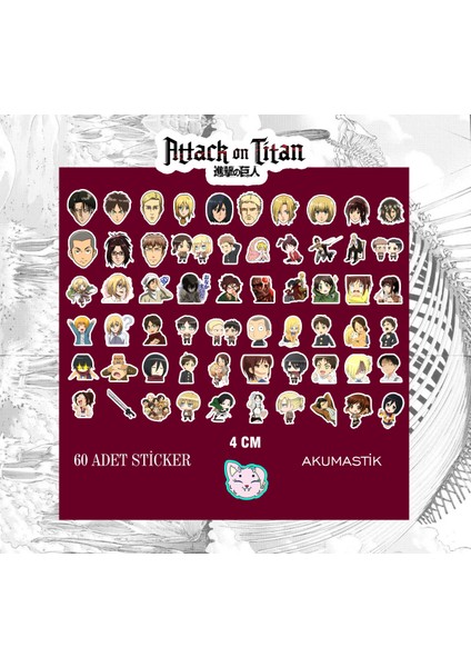Attack On Titan Sticker Seti 60 Adet - Anime Sticker - Parlak Sticker
