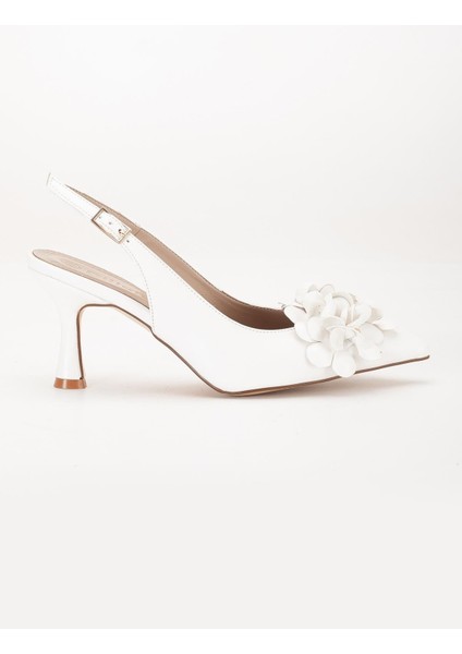 Kadın Stiletto Topuklu Ayakkabı Beyaz Topuk Açık Çiçek Motifli modelleri