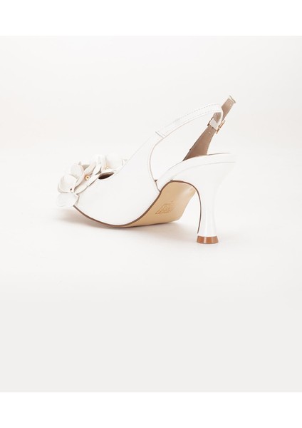 Kadın Stiletto Topuklu Ayakkabı Beyaz Topuk Açık Çiçek Motifli indirimleri