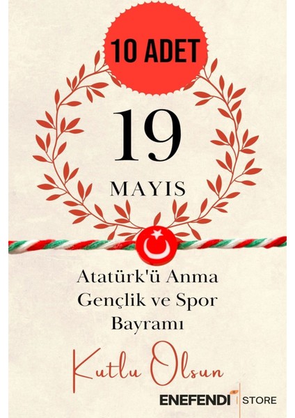 10 Adet 19 Mayıs Tebrik Kartlı Fimo Ay Yıldızlı Marteniçka Bileklik Kırmızı Yeşil Beyaz