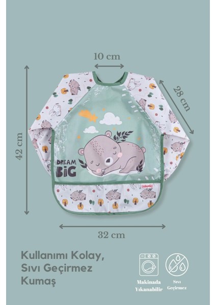 2'li Uzun Kollu Giyilebilir Zürafa-Sevimli Ayı Desen Sıvı Geçirmez Aktivite ve Mama Önlüğü 6-24 Ay