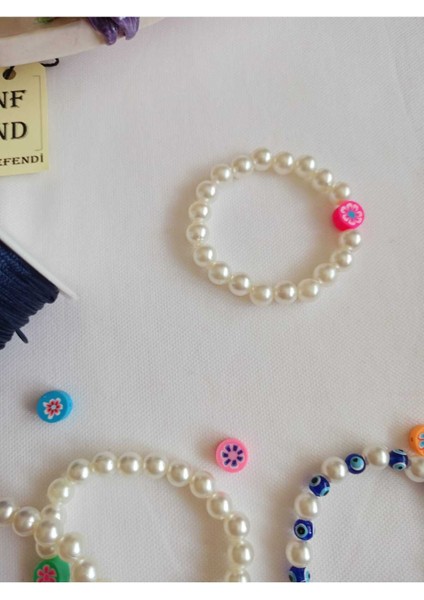 Inci Boncuklu ve Pembe Fimo Bileklik Incili Şans Bereket Arkadaş Sevgili Eş Çocuk Hediye