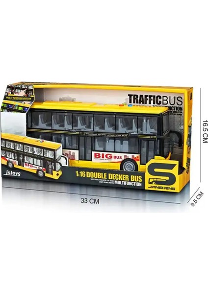 Sürtmeli Işıklı Sesli Çift Katlı City Bus Kapıları Açılan Sarı Tur Gezi Otobüsü