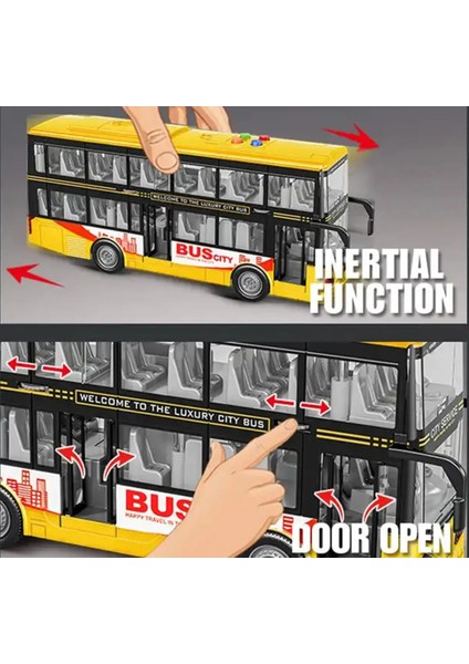 Sürtmeli Işıklı Sesli Çift Katlı City Bus Kapıları Açılan Sarı Tur Gezi Otobüsü modelleri