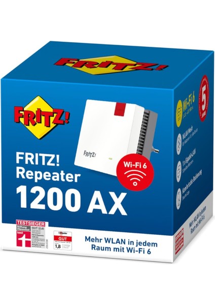 Fritz! Repeater 1200 Ax (Iki Radyo Üniteli Wi-Fi 6 Repeater : 5 Ghz Bant (2.400 Mbps'ye Kadar), 2,4 Ghz Bant (600 Mbps'ye Kadar), Almanca Sürüm)