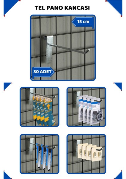 15 cm - 30 Adet Tel Pano Kancası Raf Askısı