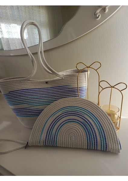 Desenli Plaj Çantası & D-Clutch