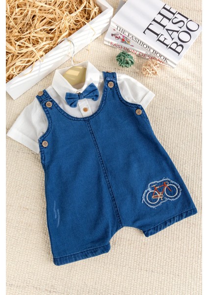 Papyonlu Denim Şıkyazlık Kot Erkek Bebek Salopet Tulum Takım