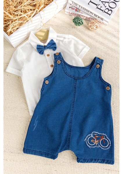 Papyonlu Denim Şıkyazlık Kot Erkek Bebek Salopet Tulum Takım
